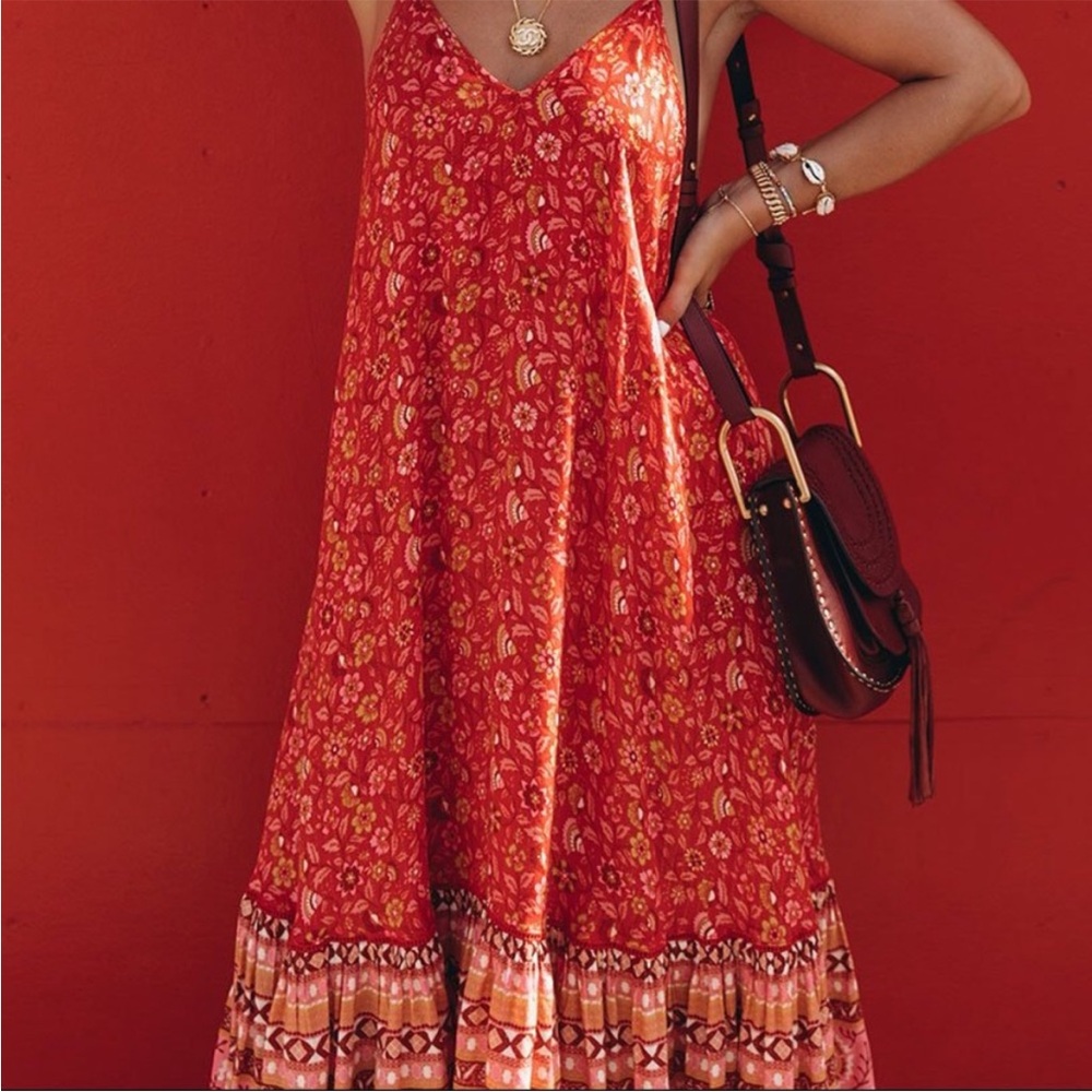 Spell & Gypsy Dahlia strappy midi dress cherry red *flaws - Picture 6 of 10